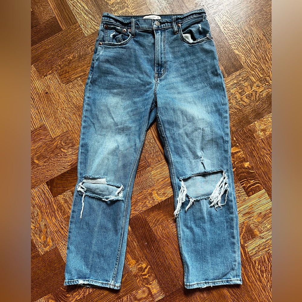 ABERCROMBIE & FITCH Ankle Straight Ultra High Rise Distressed Denim Jeans 27 S